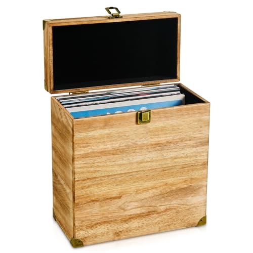Carbonized Brown Wooden Vinyl Record Storage Box Holds 40 Records O948