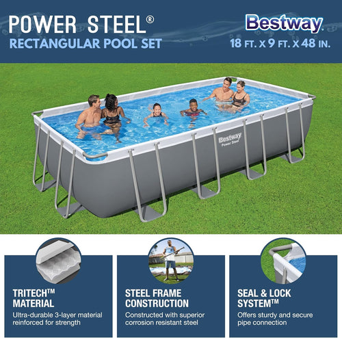 18' x 9' x 48" Rectangular Above Ground Swimming Pool Set with Sand Filter Pump O67755