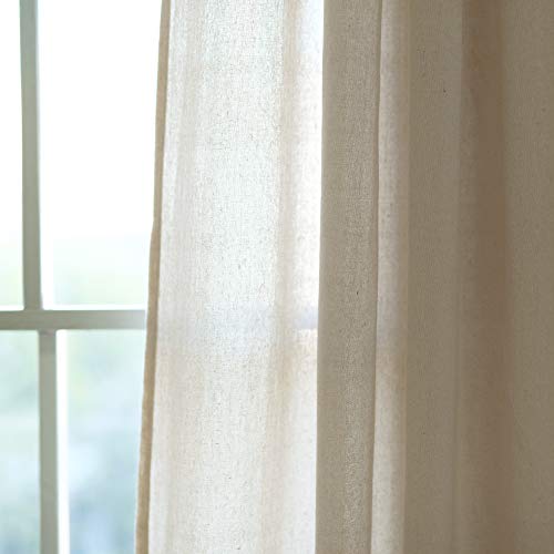 Burlap Knotted Tab-Top Window Curtain Panel Pair, 45"W x 84"L, Light Linen O254895