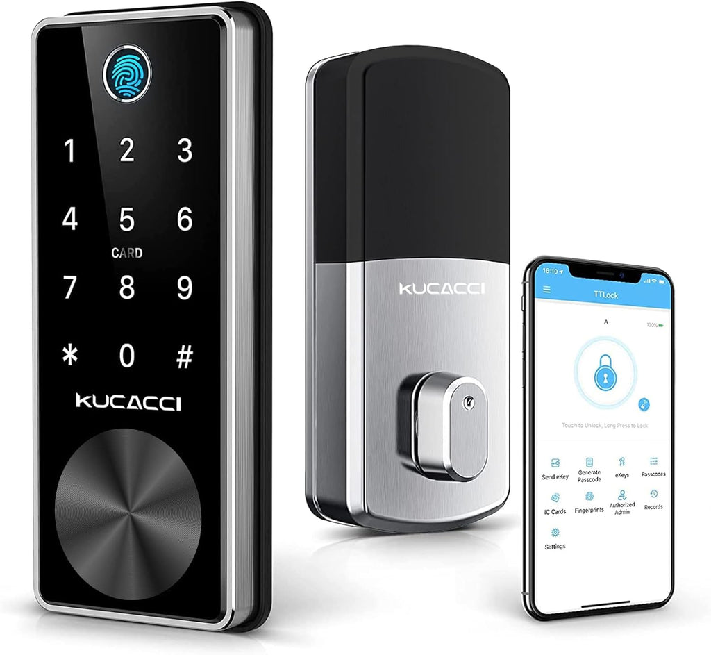 Smart Deadbolt Lock with Keypads, Biometric Electronic Door Lock, Keyless Entry Door Lock (Silver) F63172