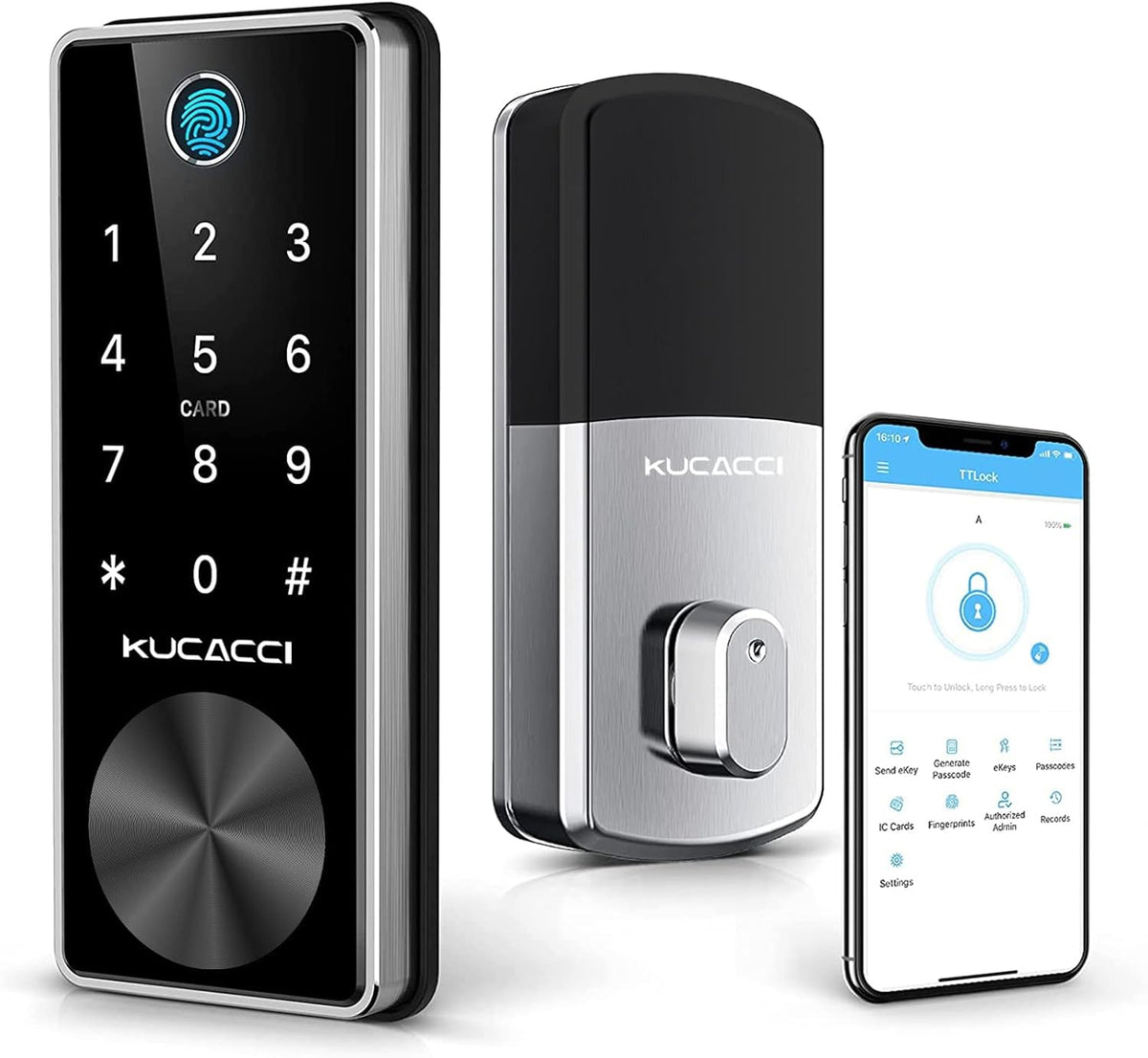 Smart Deadbolt Lock with Keypads, Biometric Electronic Door Lock, Keyless Entry Door Lock (Silver) F63172