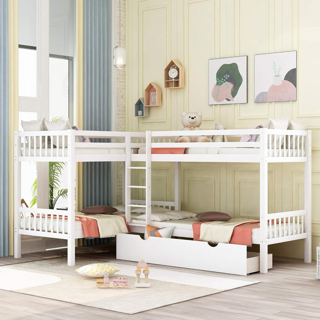 Twin Over Twin Wood Bunk Beds with Storage Staircase and Guardrails Q63551