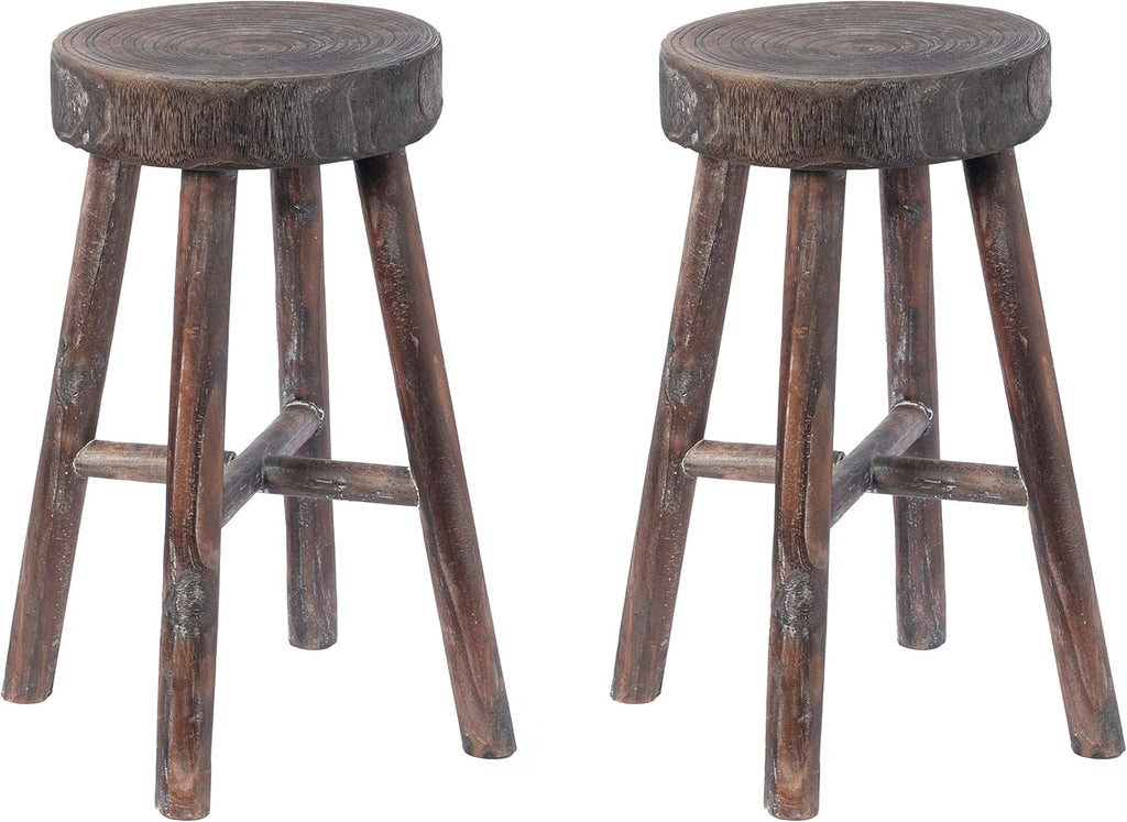 Antique Round Wooden Stools Set of 2 S40011