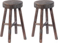 Antique Round Wooden Stools Set of 2 S40011