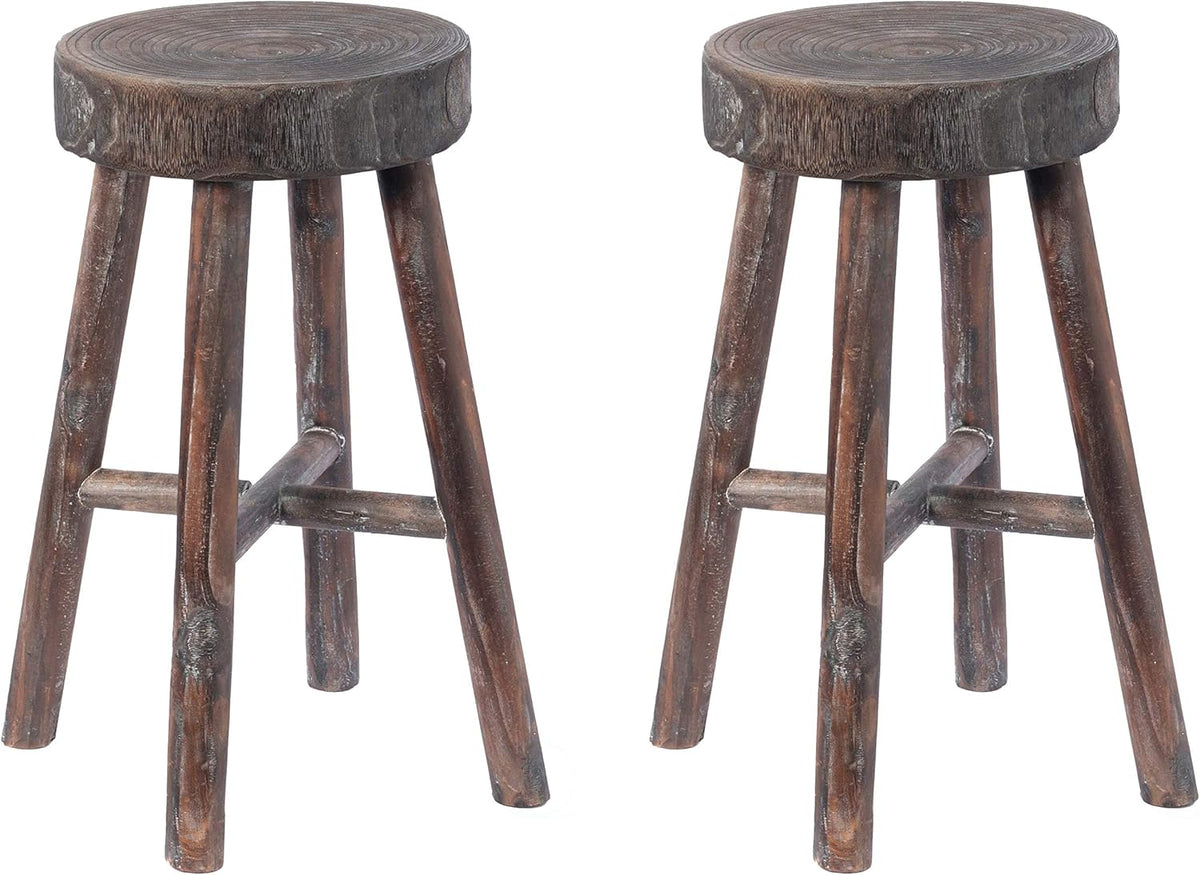 Antique Round Wooden Stools Set of 2 S40011