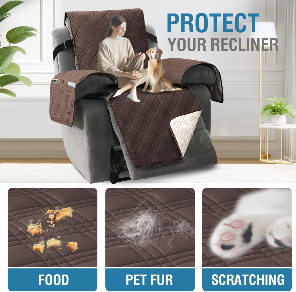 Oversized Recliner Cover 1-Piece Reversible with Elastic Straps P76357