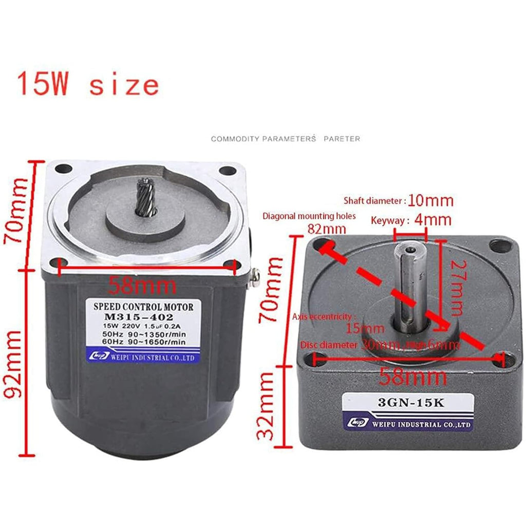 Electric Motor Variable Speed Controller 1:10 125RPM 110V 15W Single-Phase W172