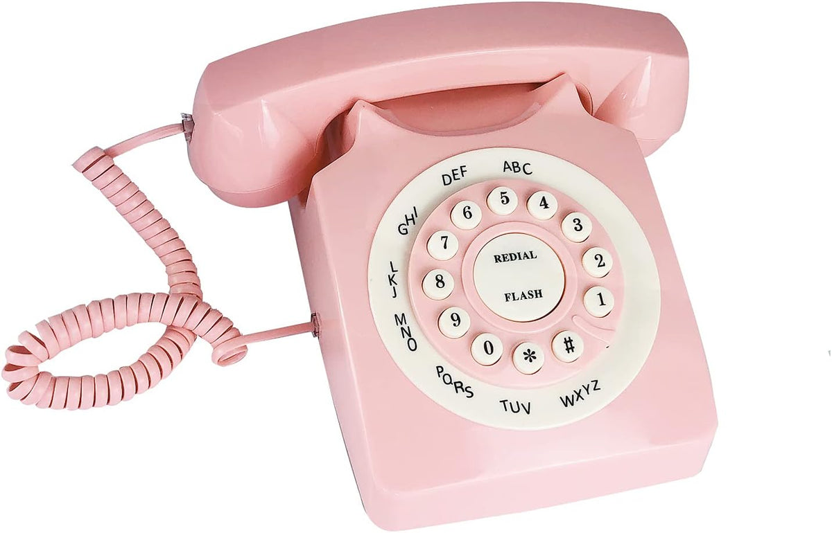 Pink Retro Rotary Corded Desk Phone X509
