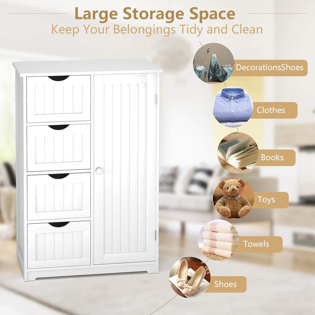 Bathroom Floor Cabinet with 4 Drawers and Door L1200