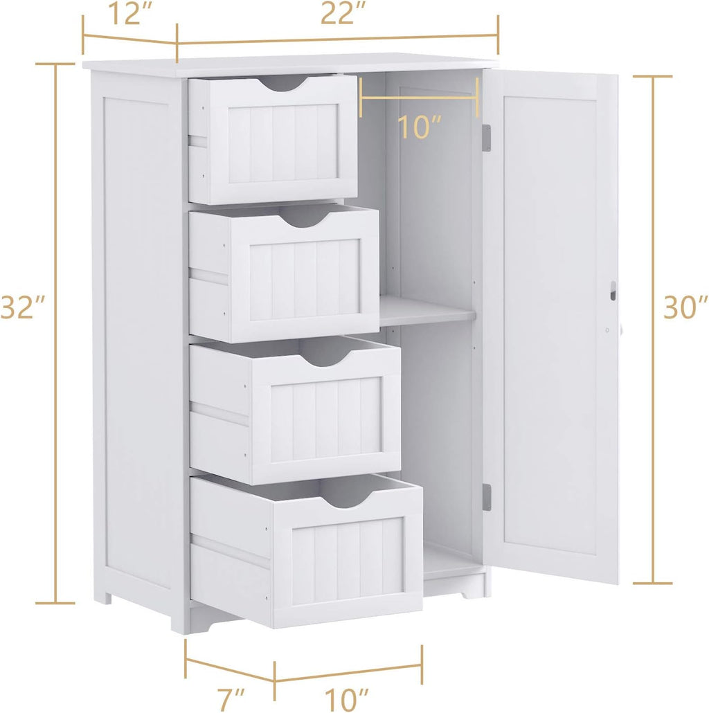 Bathroom Floor Cabinet with 4 Drawers and Door L1200