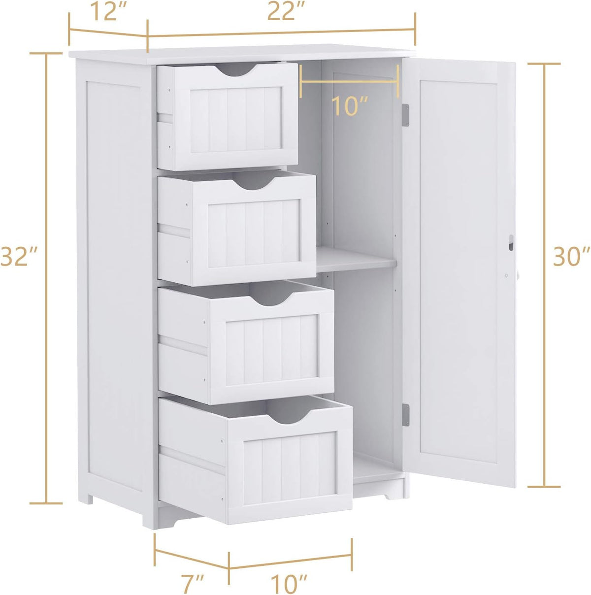 Bathroom Floor Cabinet with 4 Drawers and Door L1200