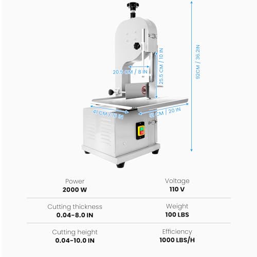 1500W Commercial Bandsaw Machine, 19x14" Stainless Steel Worktable, Electric Bone Saw Machine with 8 Blades N957