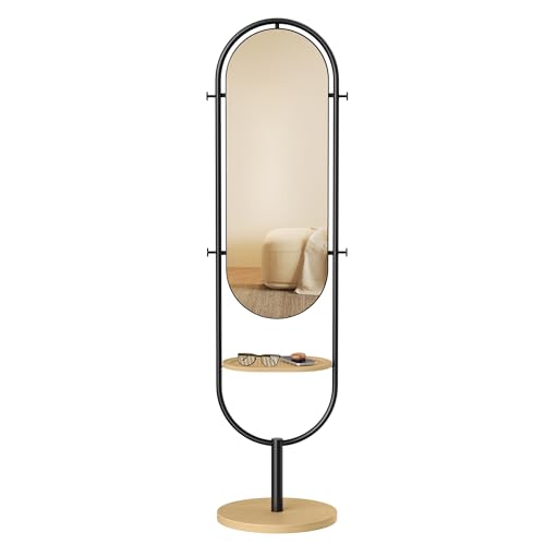 Oak Beige and Ink Black Full-Length Floor Mirror O800012