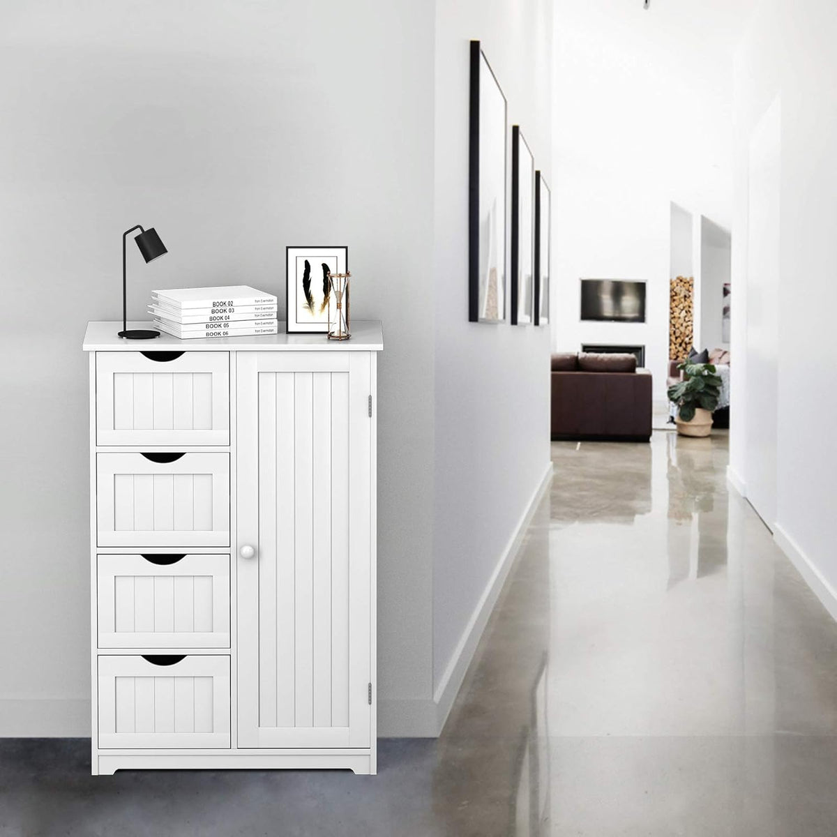 Bathroom Floor Cabinet with 4 Drawers and Door L1200