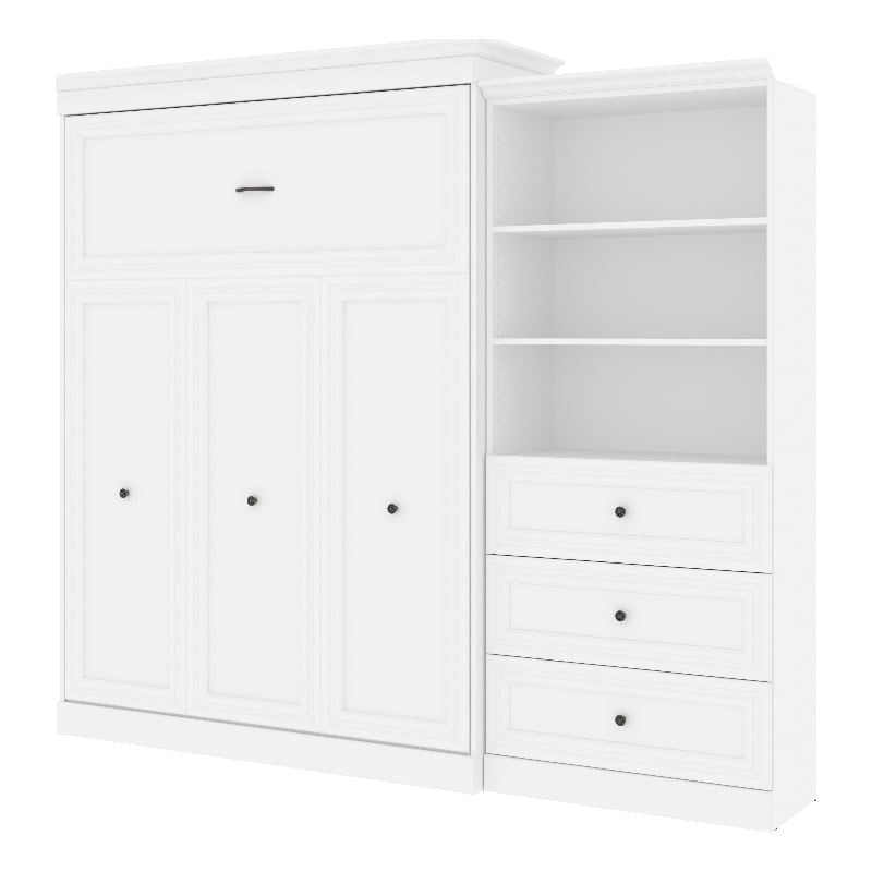 White Wood Queen Murphy Bed with Drawers A123
