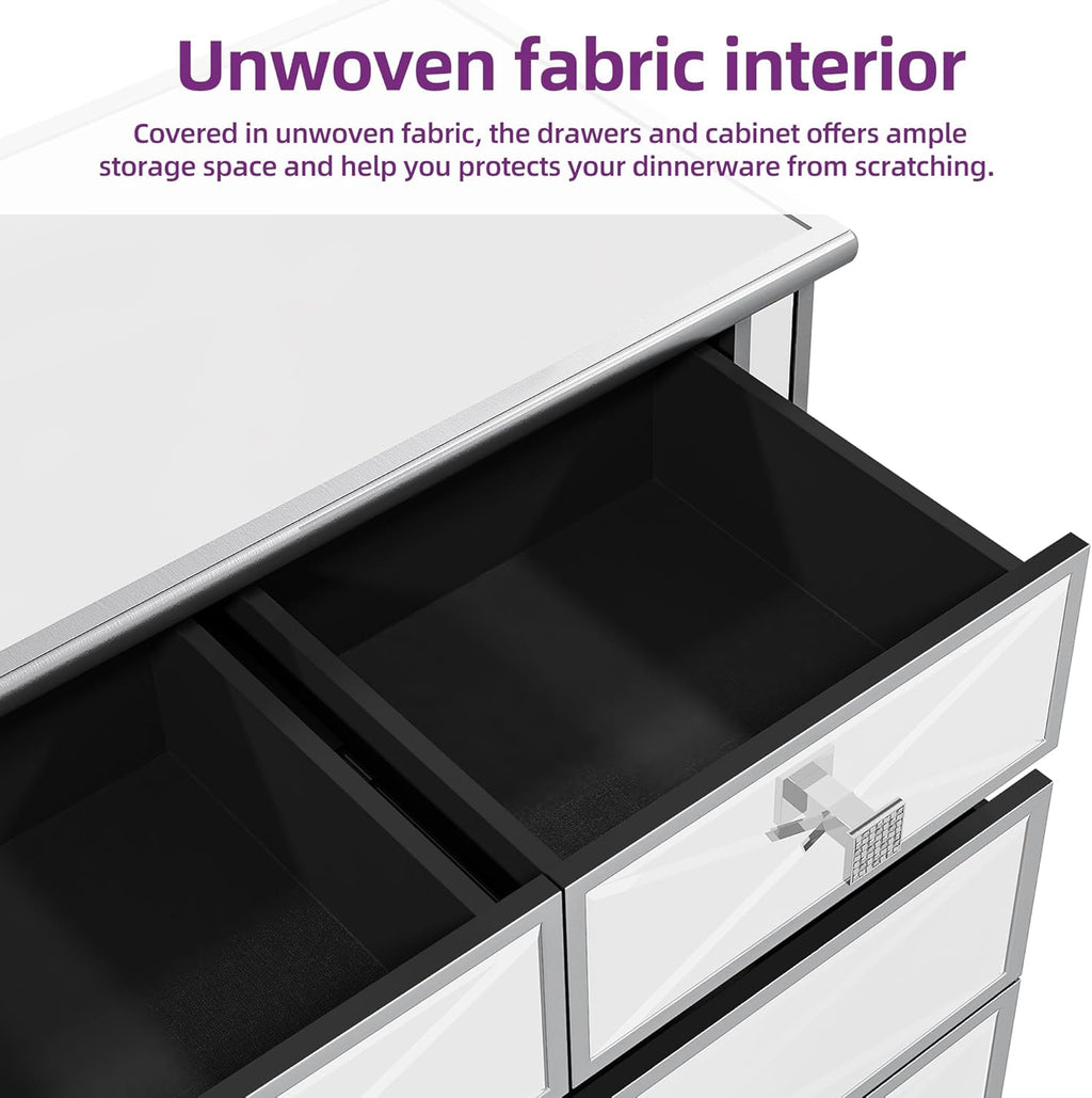 Silver Mirrored 5 Drawer Dresser with Wood Legs B53611