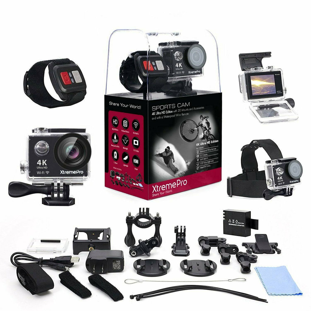4K Ultra HD Sports Camera Bundle with Wireless Wrist Remote N6824
