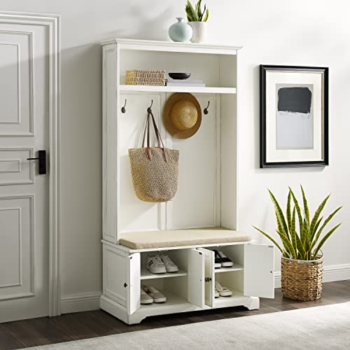Distressed White Hall Tree U32703