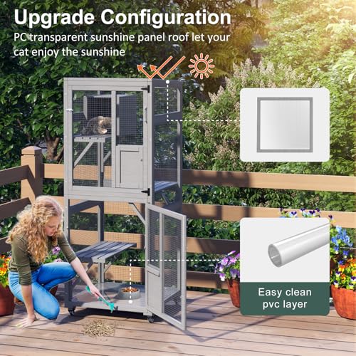 Large Cat Enclosure with Waterproof Cover and Sunshine Panel Roof, 72 inch C927150