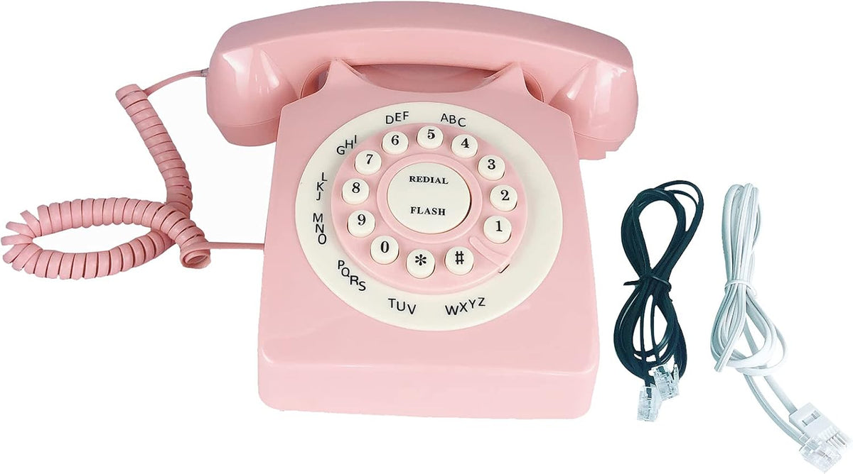 Pink Retro Rotary Corded Desk Phone X509