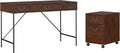 Vintage Golden Pine Writing Desk and 2 Drawer Mobile File Cabinet D64004
