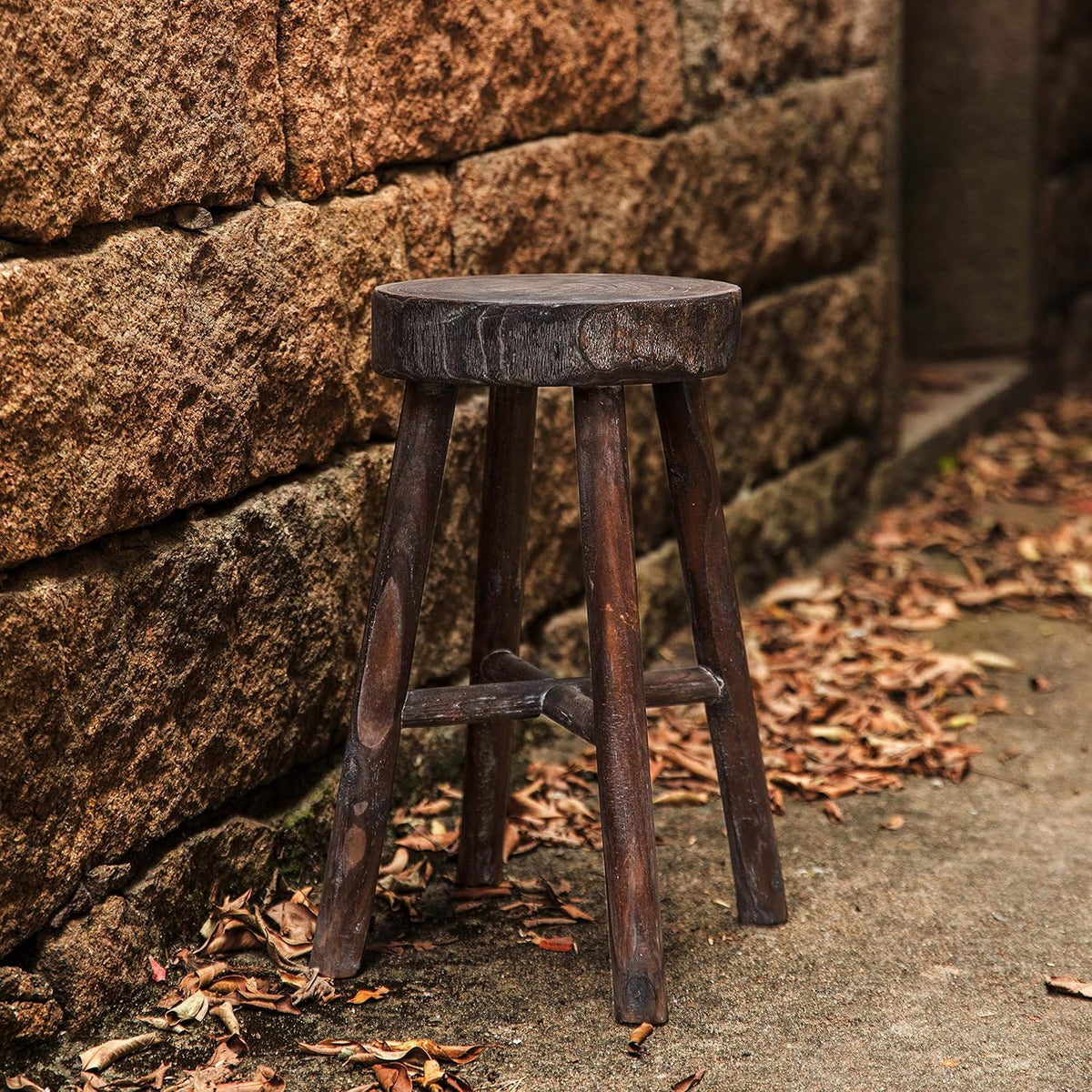 Antique Round Wooden Stools Set of 2 S40011