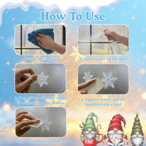 226 PCS White Snowflake Window Clings, 9 Sheets Double-Sided Reusable Decals M4622