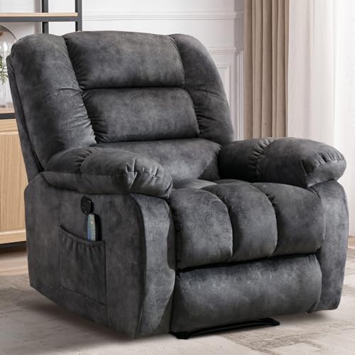 Taupe Fabric Manual Reclining Chair with Heat and Massage E8670