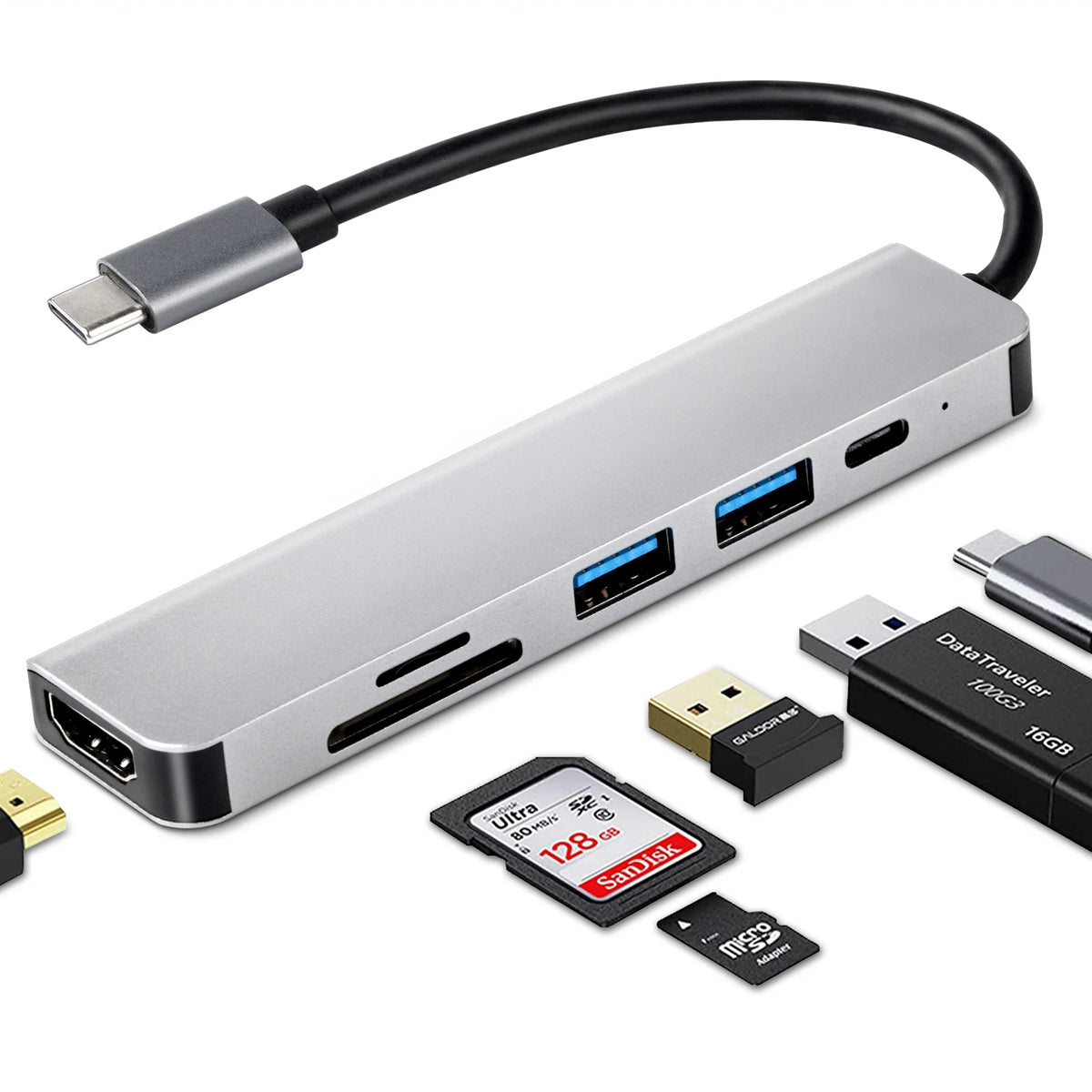 USB-C Hub 6 in 1 with 4K HDMI Output 3 USB 3.0 Ports SD/TF Card Reader H8612