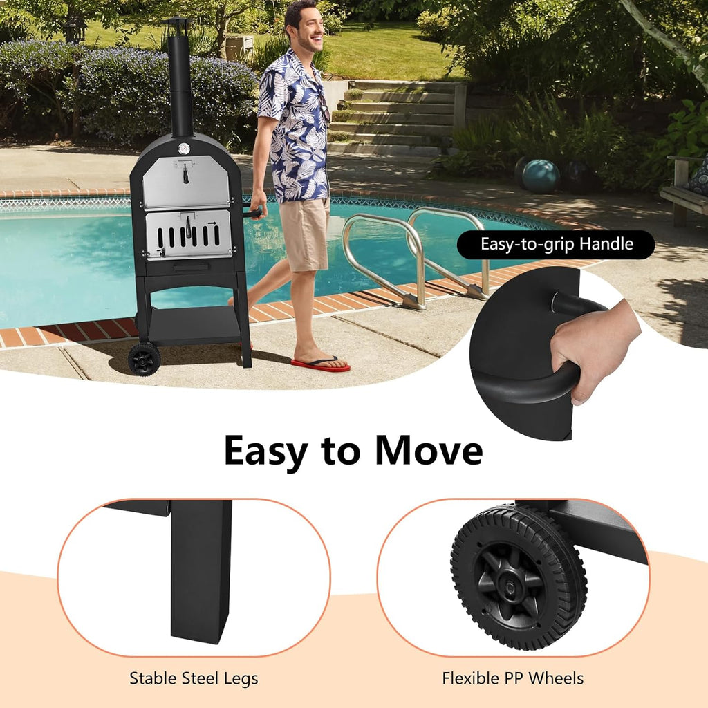 Outdoor Pizza Oven with 12" Pizza Stone, Pizza Peel, Waterproof Cover V57175