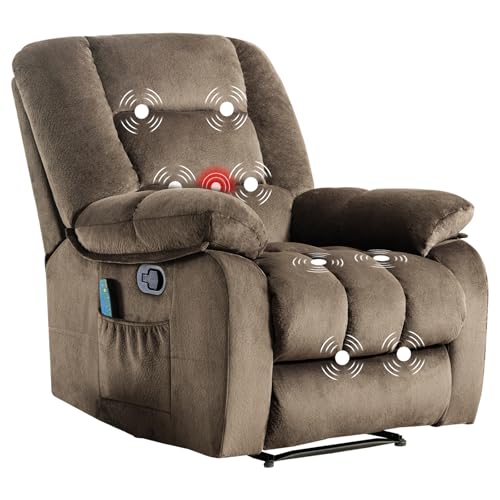 Taupe Fabric Manual Reclining Chair with Heat and Massage E8670