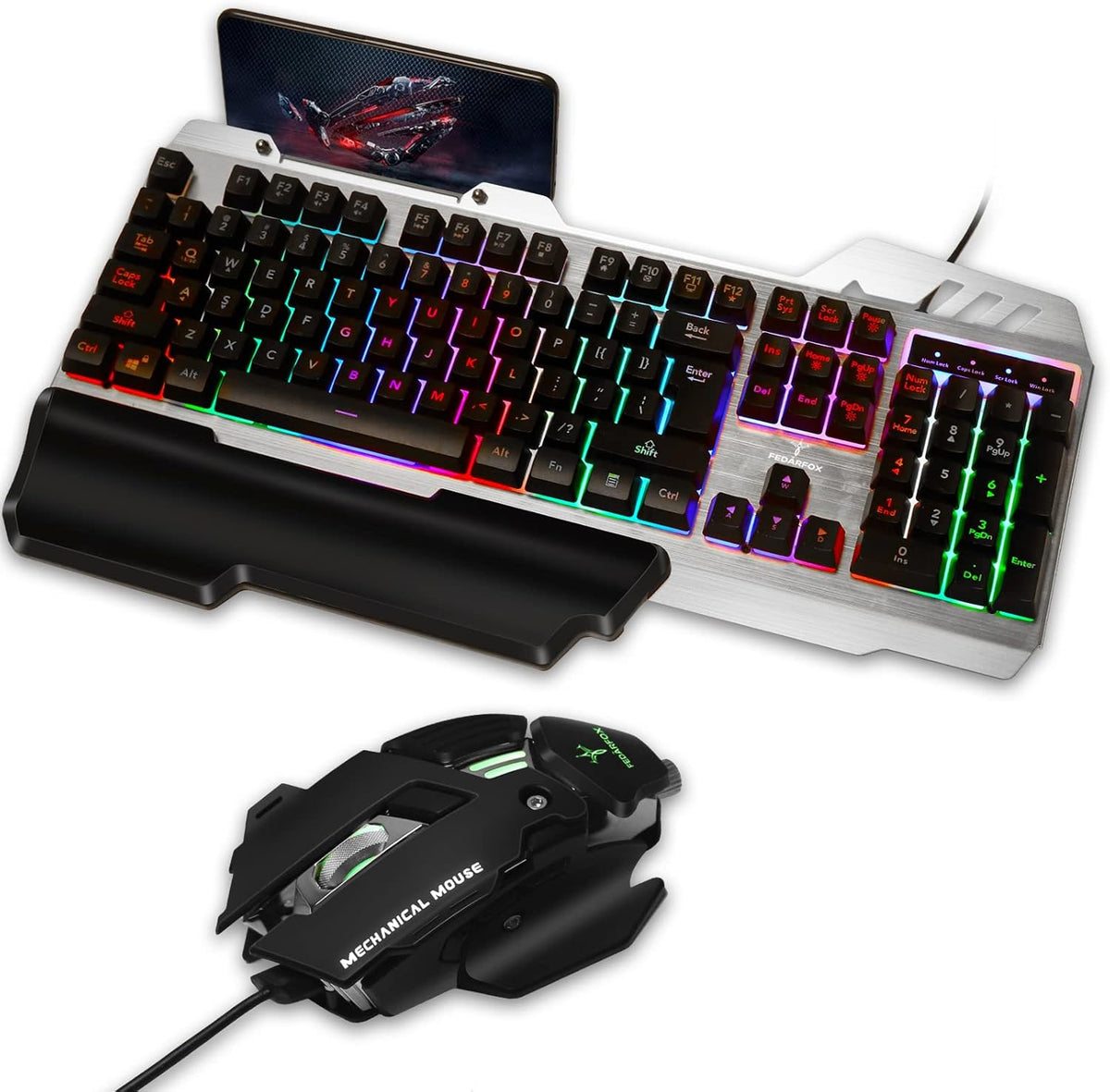 Wired Rainbow Led Backlit Gaming Keyboard and Mouse Combo D3312