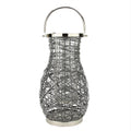 Modern Gray Decorative Woven Iron Pillar Candle Lantern with Glass Hurricane M54980