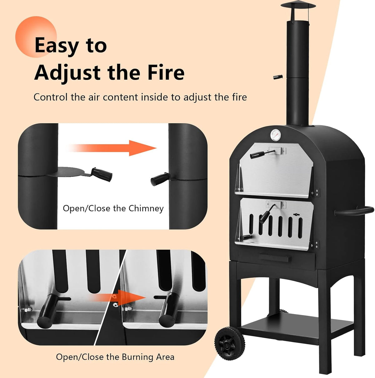 Outdoor Pizza Oven with 12" Pizza Stone, Pizza Peel, Waterproof Cover V57175