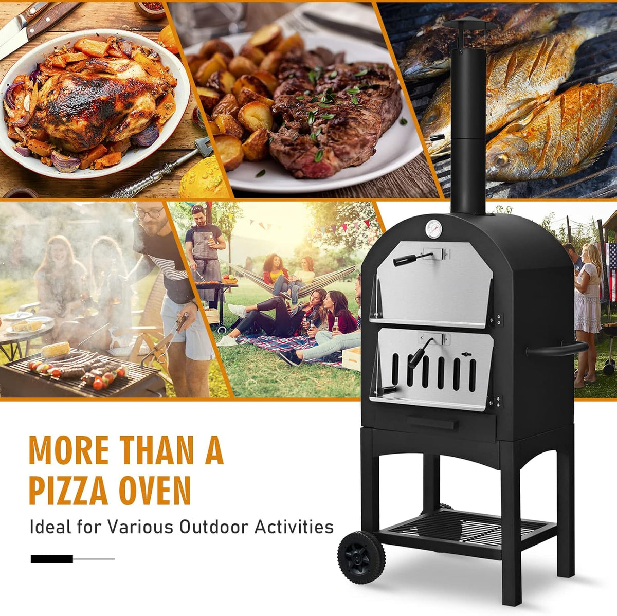 Outdoor Pizza Oven with 12" Pizza Stone, Pizza Peel, Waterproof Cover V57175