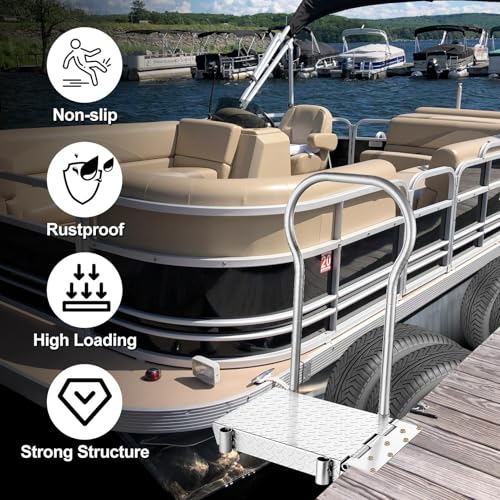 Folding Boat Boarding Platform with Handrail 500LBs Load Non-Slip Heavy Duty Steel U879719