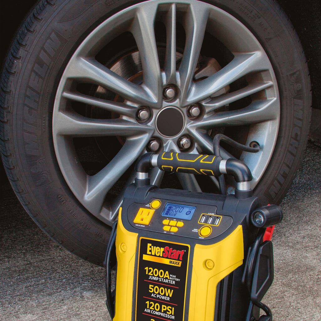 1200 Peak Amps Jump Starter with 500W Inverter and 120 PSI Compressor Y860