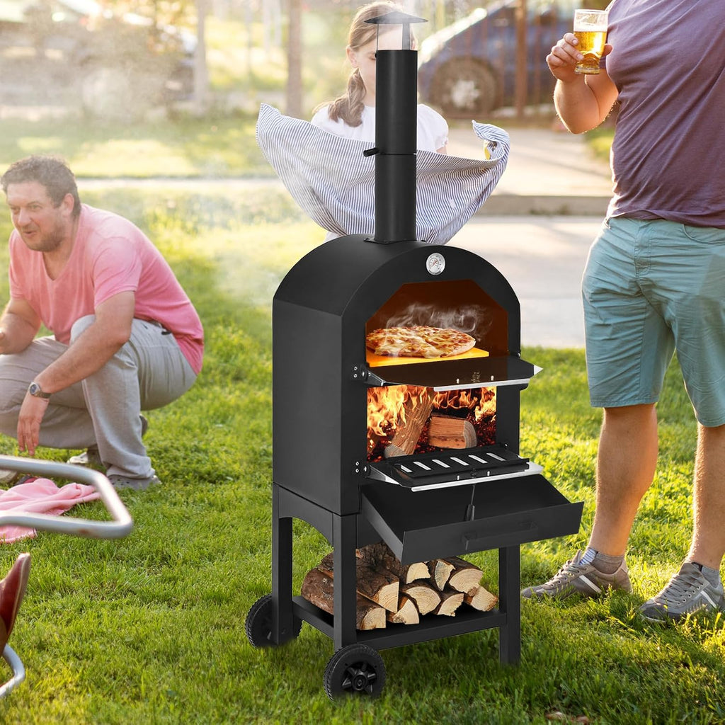 Outdoor Pizza Oven with 12" Pizza Stone, Pizza Peel, Waterproof Cover V57175