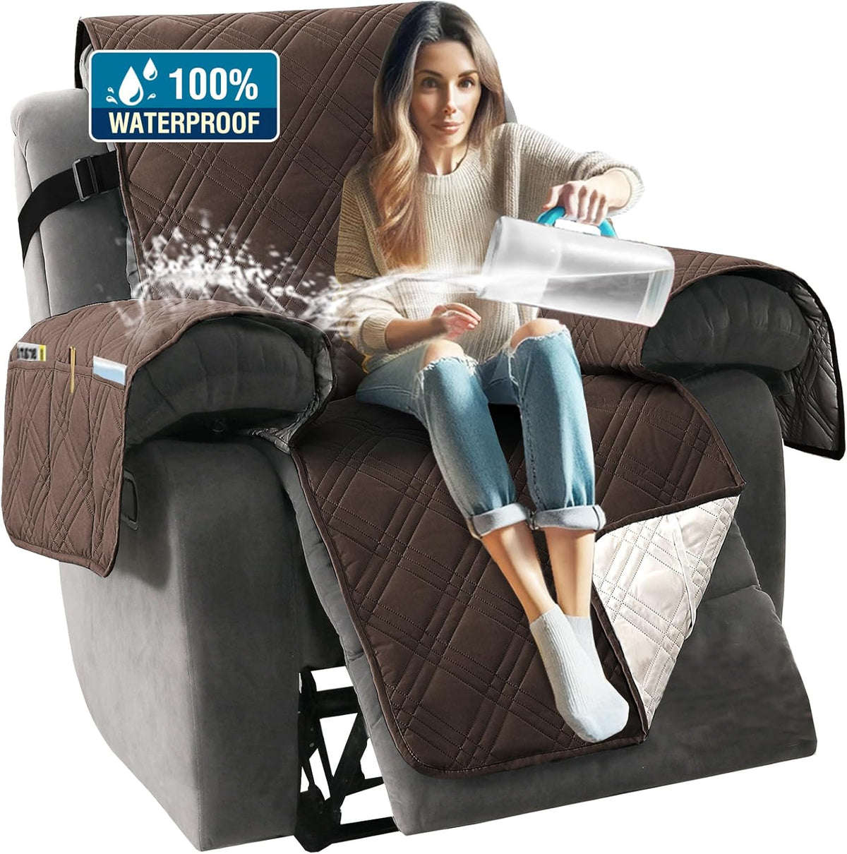 Oversized Recliner Cover 1-Piece Reversible with Elastic Straps P76357