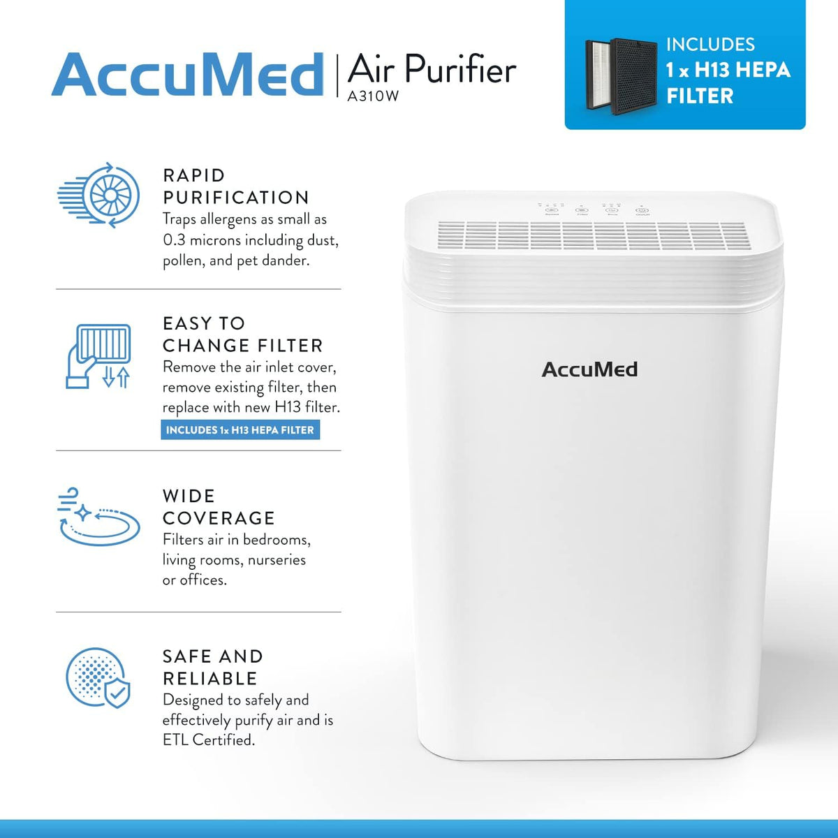 True HEPA Air Purifier with H13 HEPA & Carbon Filter E85572