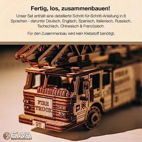 3D Wooden Puzzle Fire Truck Mechanical Model Kit with Wind Up Mechanism, 439 Pieces D8040
