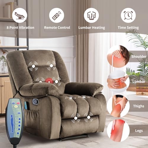 Taupe Fabric Manual Reclining Chair with Heat and Massage E8670