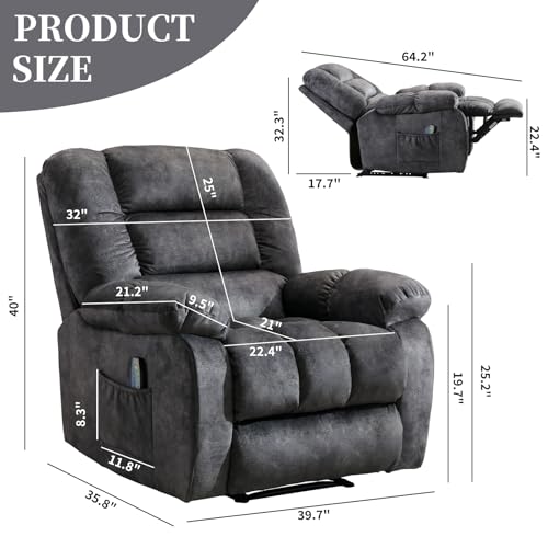 Taupe Fabric Manual Reclining Chair with Heat and Massage E8670