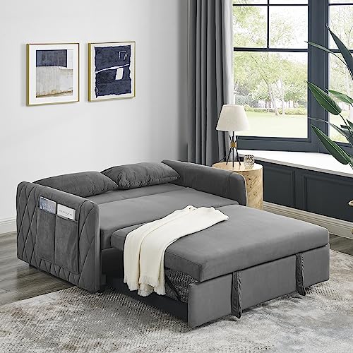 Black Velvet Convertible Sofa Bed with Pull Out Bed G119