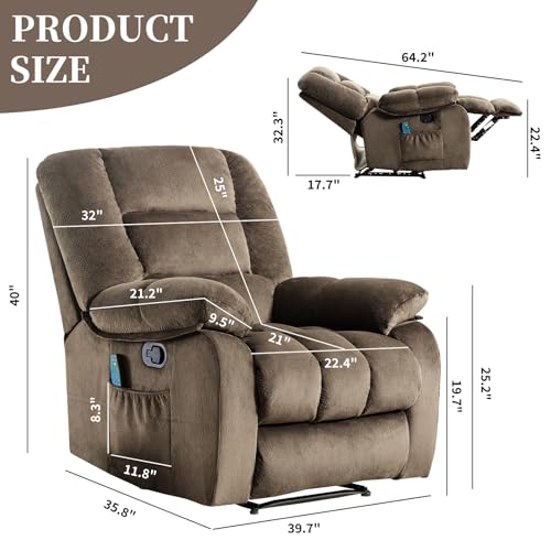 Taupe Fabric Manual Reclining Chair with Heat and Massage E8670