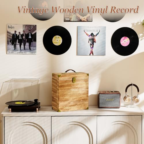 Carbonized Brown Wooden Vinyl Record Storage Box Holds 40 Records O948
