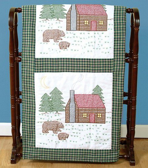 18 Cabin & Bears Stamped Quilt Blocks 6pk P131