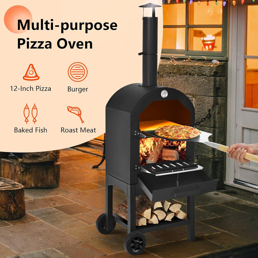 Outdoor Pizza Oven with 12" Pizza Stone, Pizza Peel, Waterproof Cover V57175