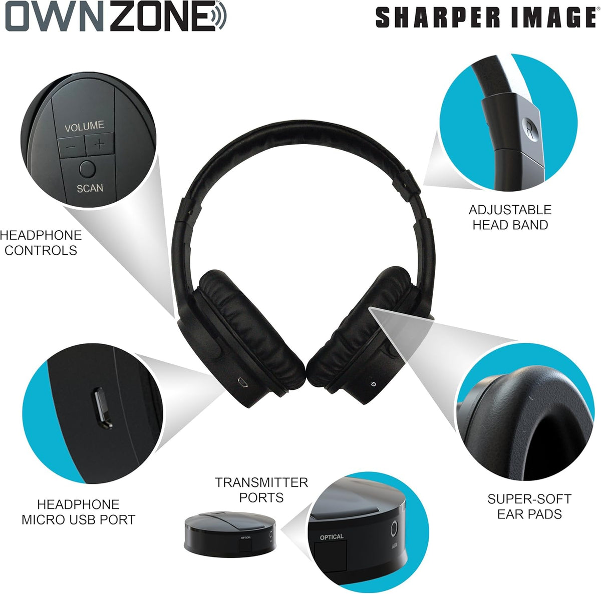 Wireless Rechargeable TV Headphones, Black, 2.4 GHz Y51613