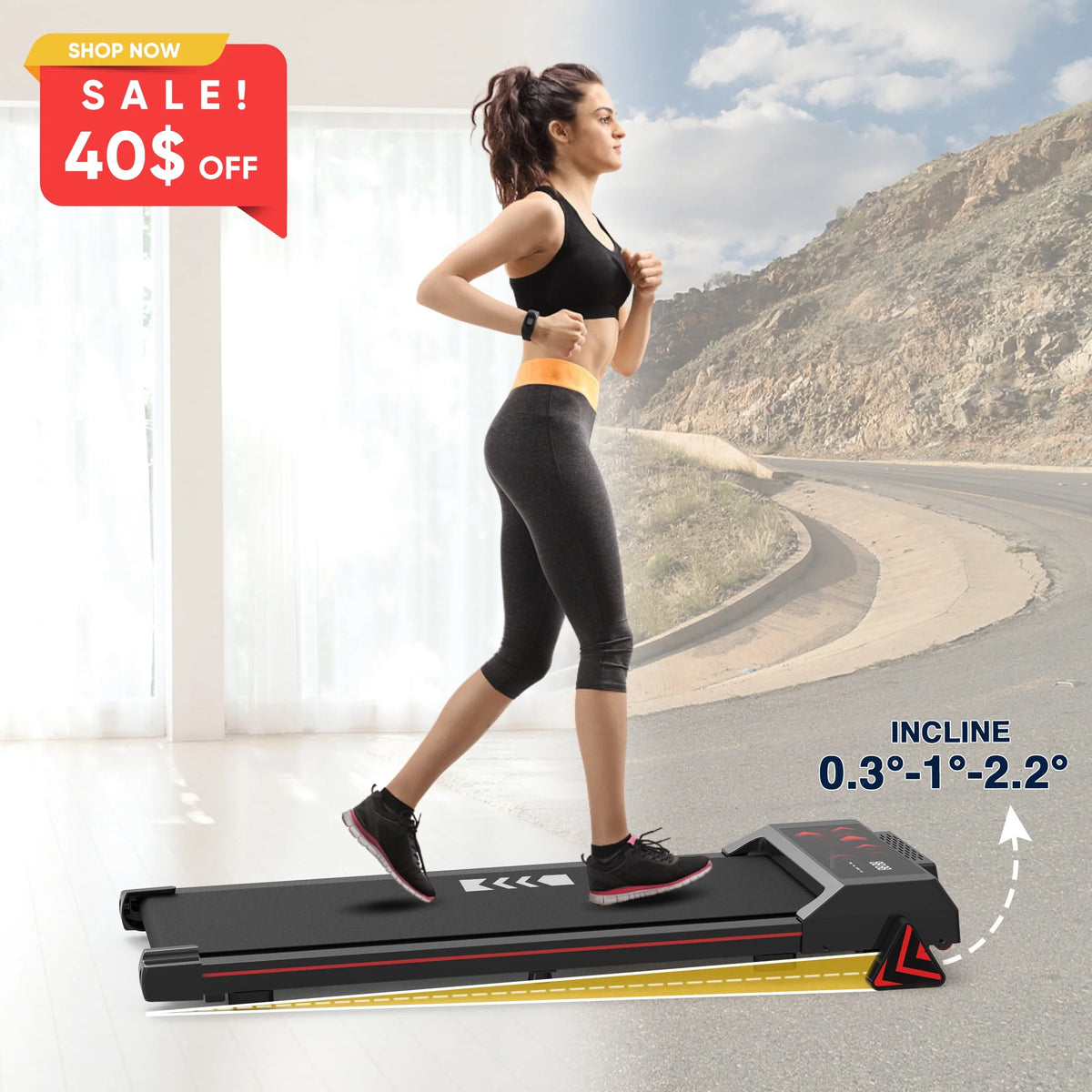 Black Portable Under Desk Treadmill W9253